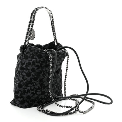 Chanel Denim Quilted Floral Print Mini Chanel 22 Black Grey 3 of 10