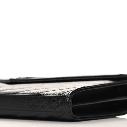 Saint Laurent Grain De Poudre Matelasse Chevron Monogram Monochrome Chain Wallet Black 10 of 13