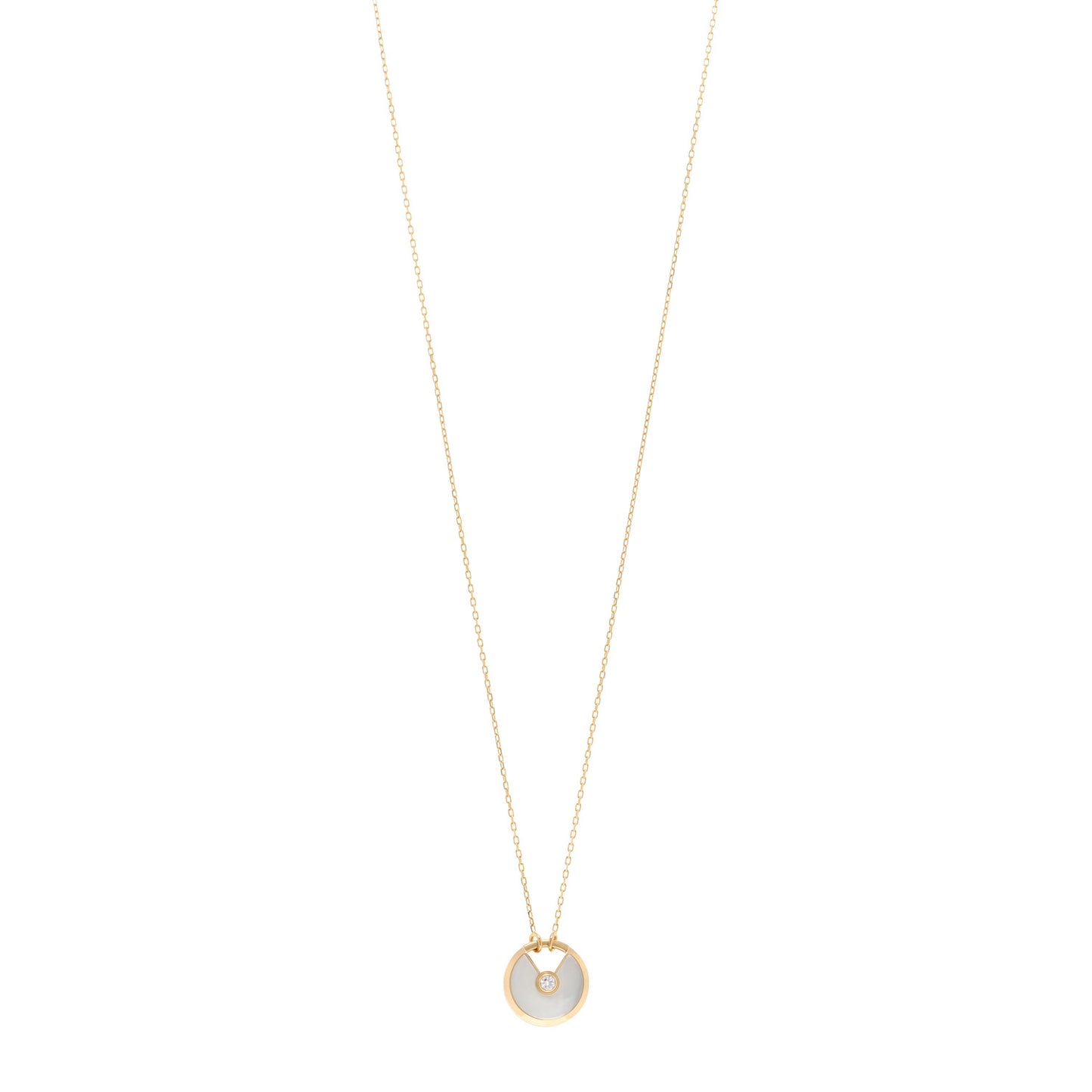 18K Yellow Gold Diamond Mother of Pearl SM Amulette de Cartier Pendant Necklace