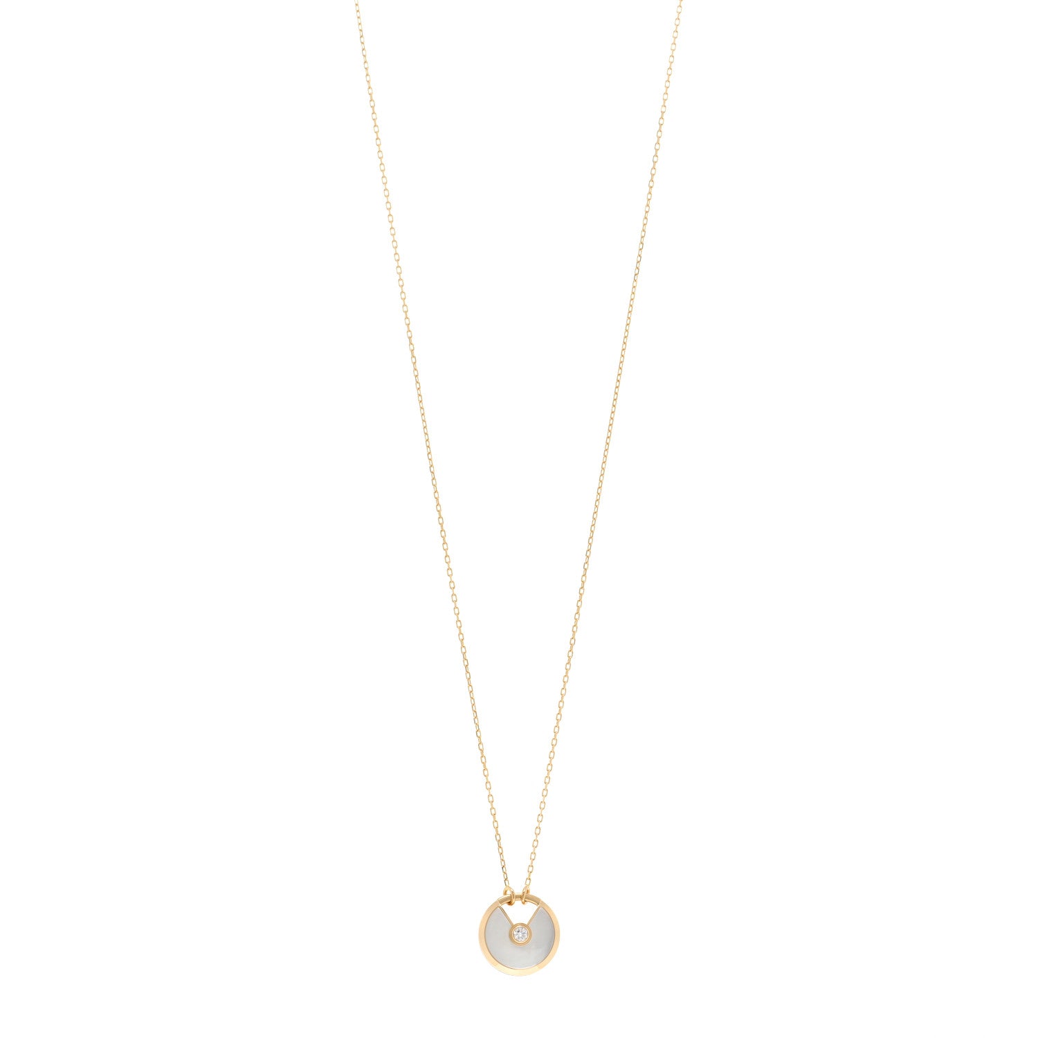 Cartier 18K Yellow Gold Diamond Mother of Pearl SM Amulette de Cartier Pendant Necklace 1 of 5