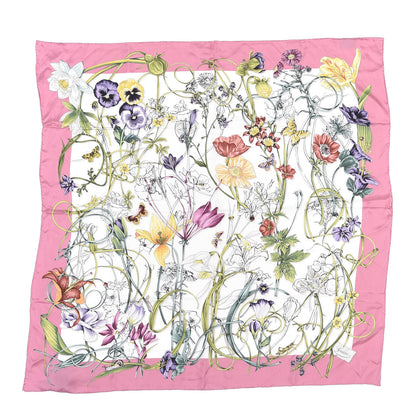 Gucci Silk Twill Flora Infinity Chrissy Square Scarf White Pink 1 of 4