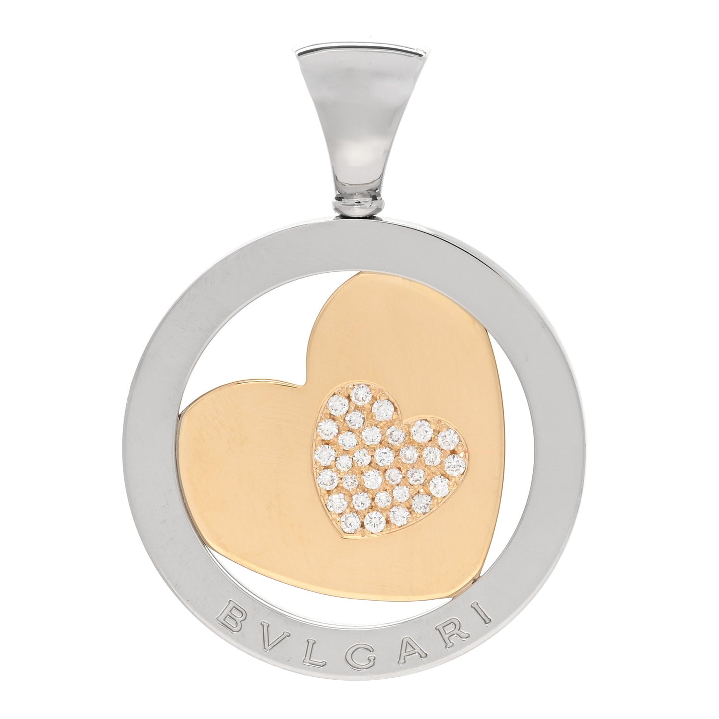 Stainless Steel 18K Yellow Gold Diamond Tondo Heart Pendant