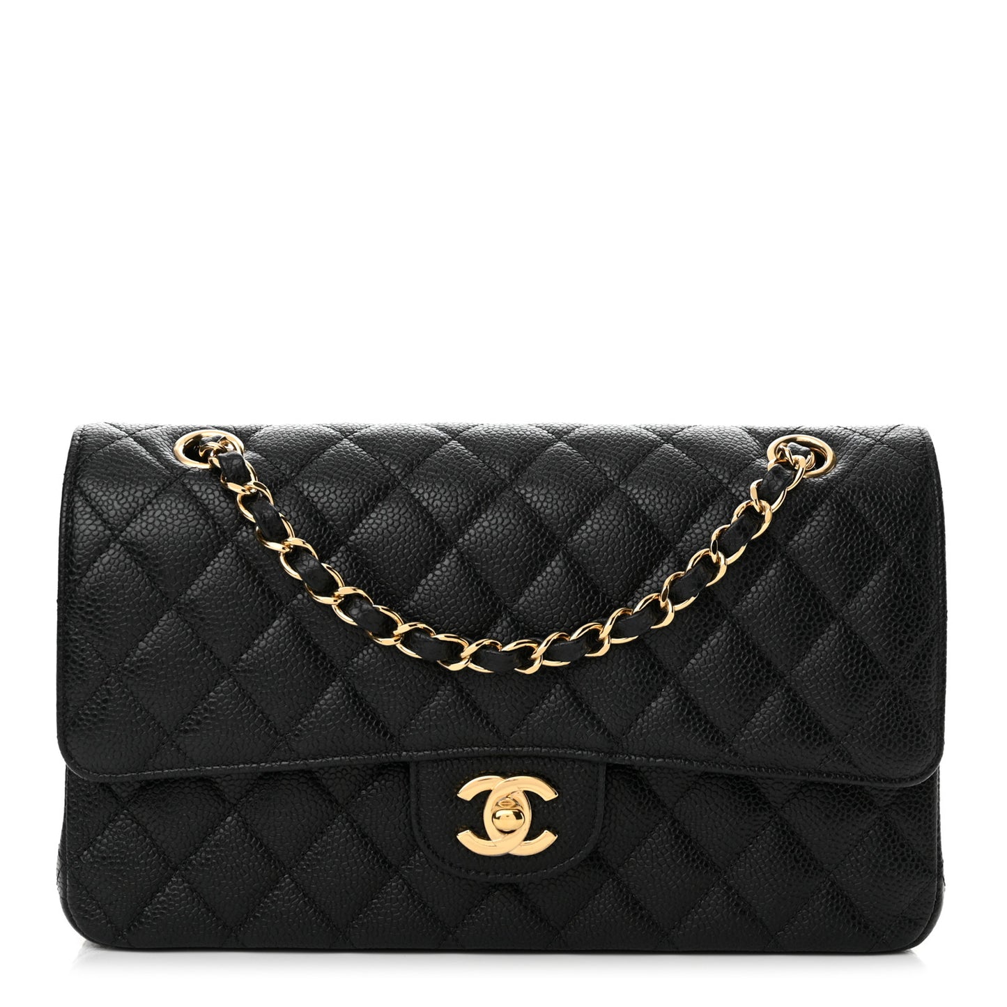 Caviar Quilted Medium Double Flap Black