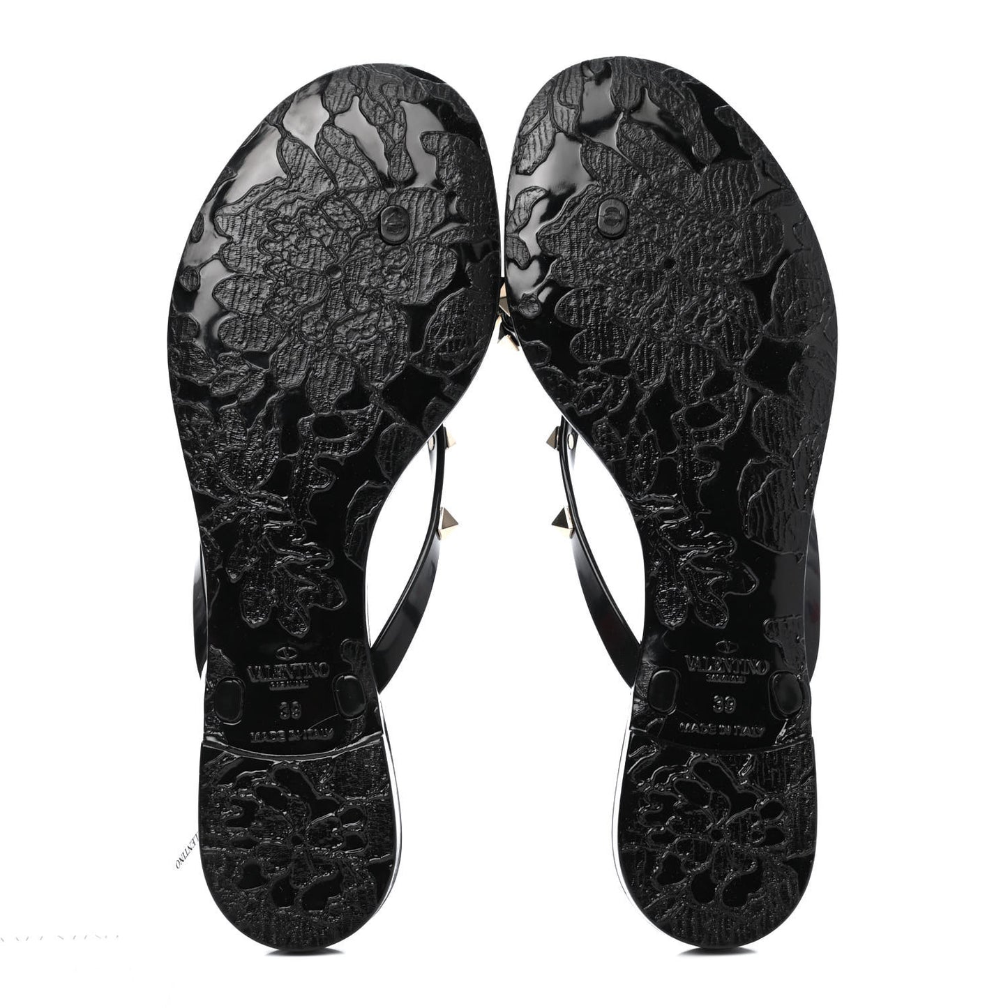 PVC Jelly Rockstud Bow Thong Sandals 39 Black