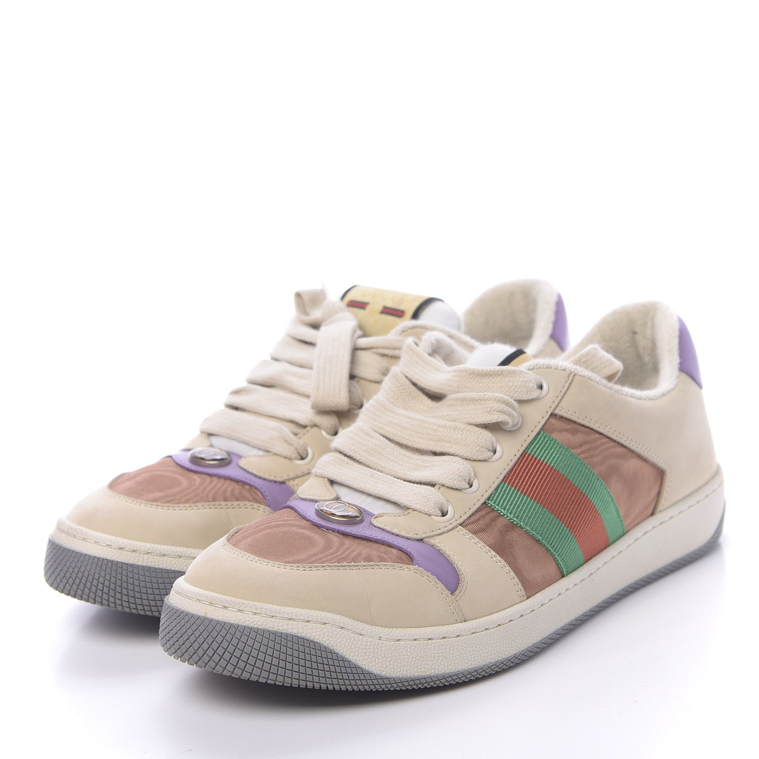 Gucci Moire Fabric Nubuck Web Womens Screener Sneakers 39 Cinnamon Dusty Milk New Lavender 3 of 9