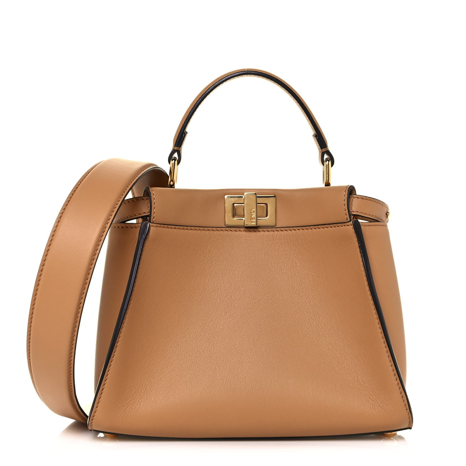 Fendi Vitello Seta Canvas FF Embroidered Mini Peekaboo Iconic Satchel Miele Scuro Poudre 1 of 10