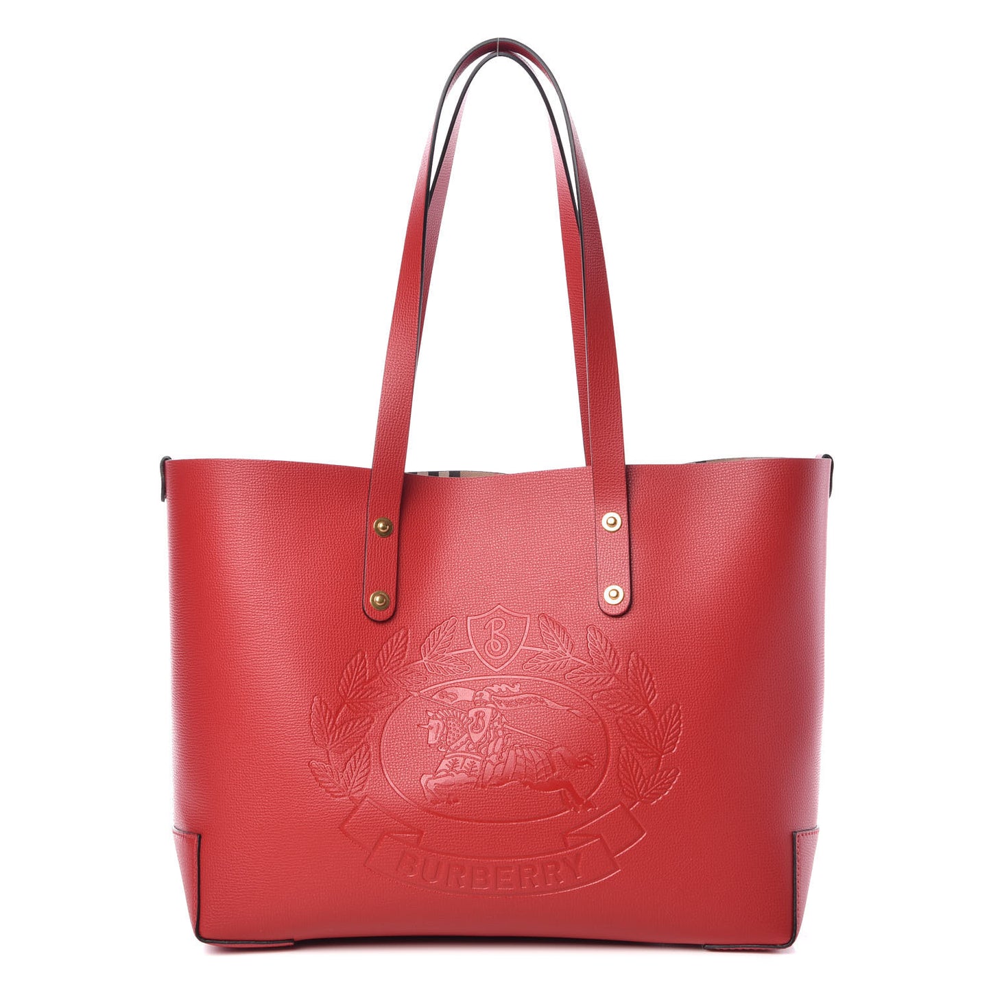 Calfskin Crest Embossed Small Tote Rust Red