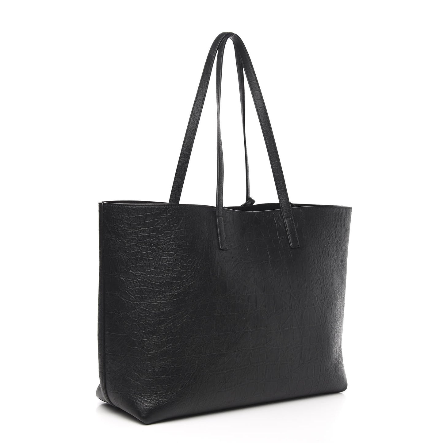 Calfskin Crocodile Embossed Large Shopper Tote Black