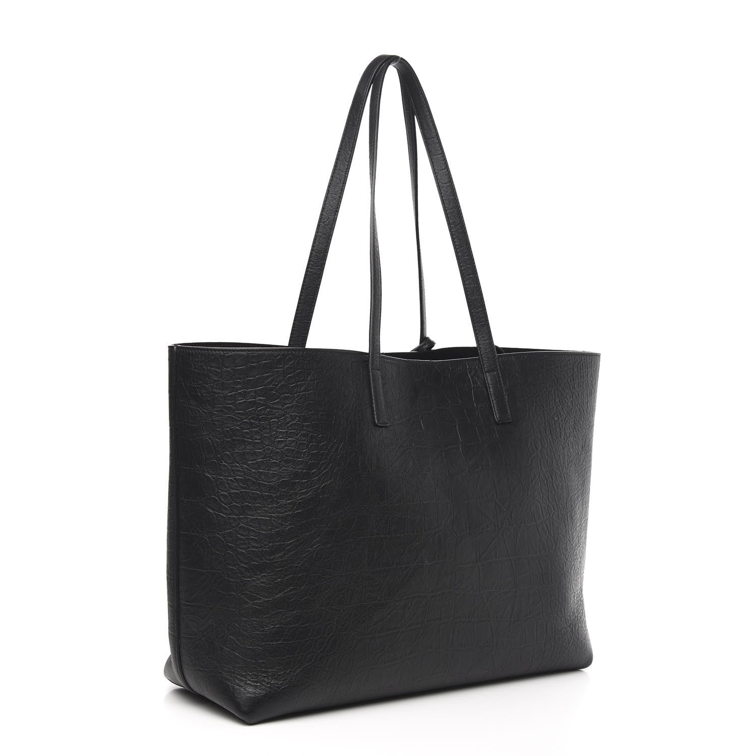 Saint Laurent Calfskin Crocodile Embossed Large Shopper Tote Black 4 of 11