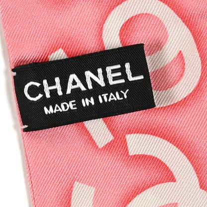 Chanel Silk CC Slim Floral Bandeau Scarf Pink Ivory 3 of 3