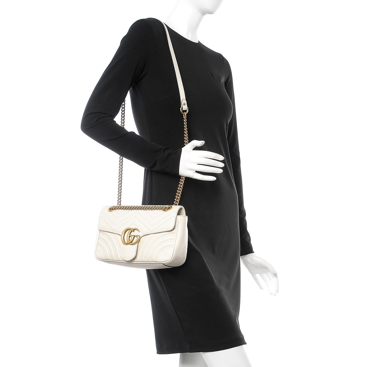 Gucci Calfskin Matelasse Small GG Marmont Shoulder Bag White 2 of 7