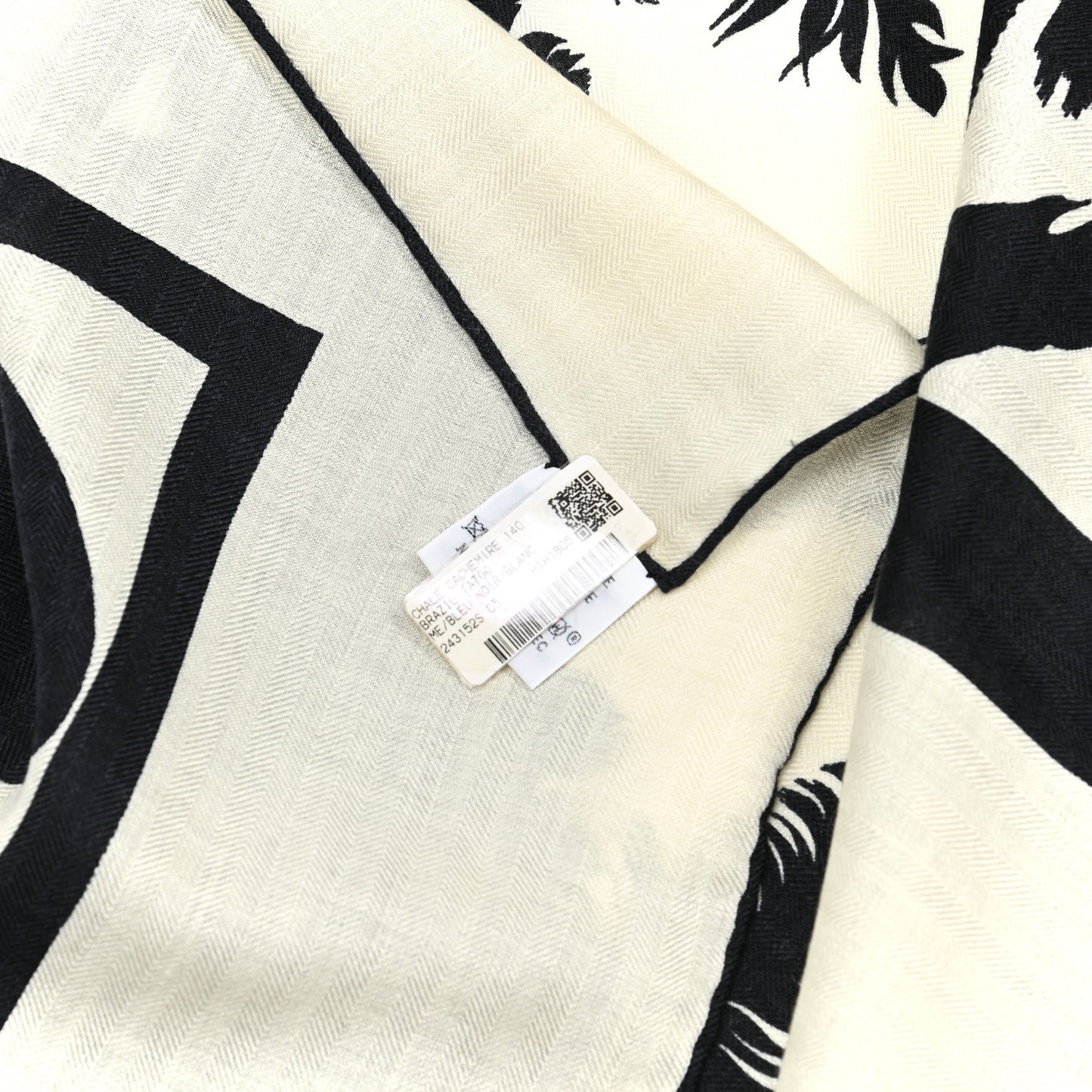 Cashmere Silk Brazil Tattoo Shawl 140 Bleu Black White