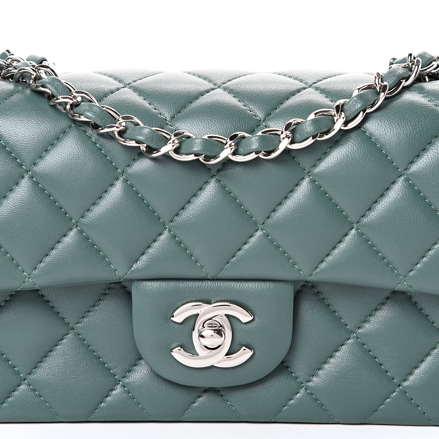 Lambskin Quilted Mini Rectangular Flap Green