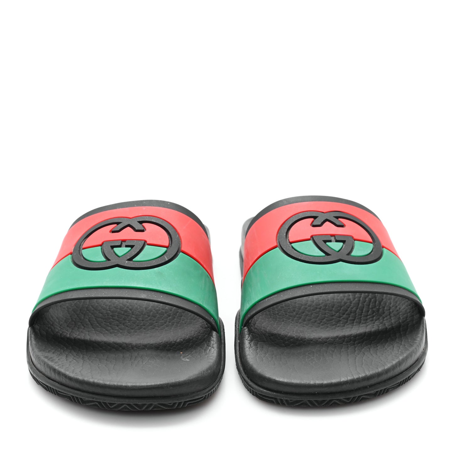 Rubber Web Womens Interlocking G Slide Sandals 40 Black Green Red