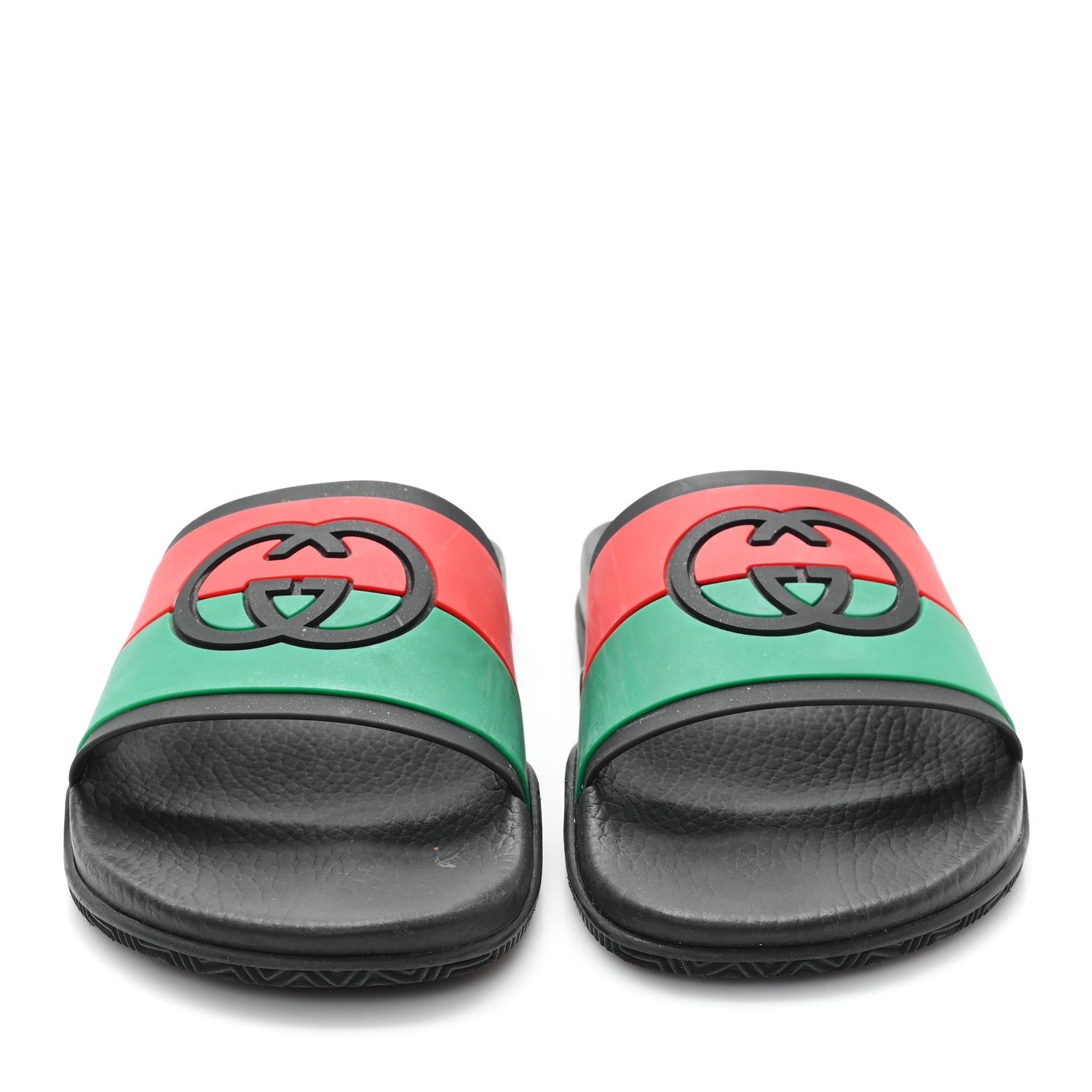 Gucci Rubber Web Womens Interlocking G Slide Sandals 40 Black Green Red 3 of 8