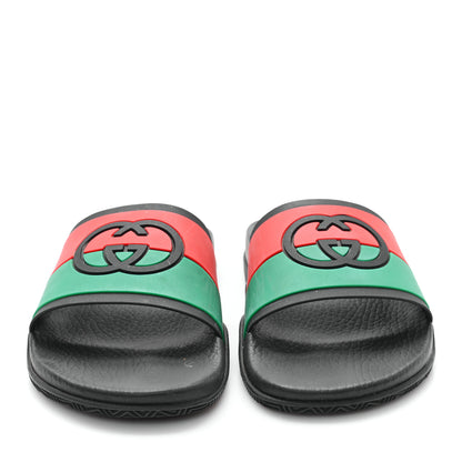 Gucci Rubber Web Womens Interlocking G Slide Sandals 40 Black Green Red 3 of 8