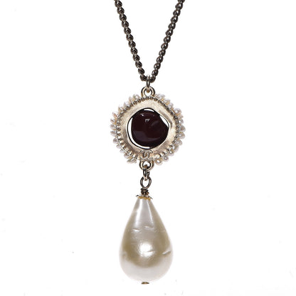 Chanel Pearl Resin CC Necklace Burgundy Gold 4 of 6