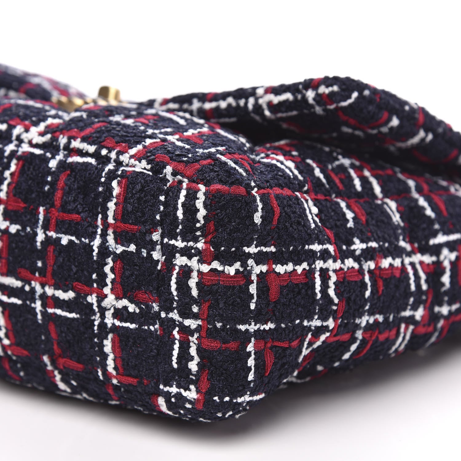 Chanel Tweed Quilted Large 19 Flap Navy Blue White Red 10 of 10