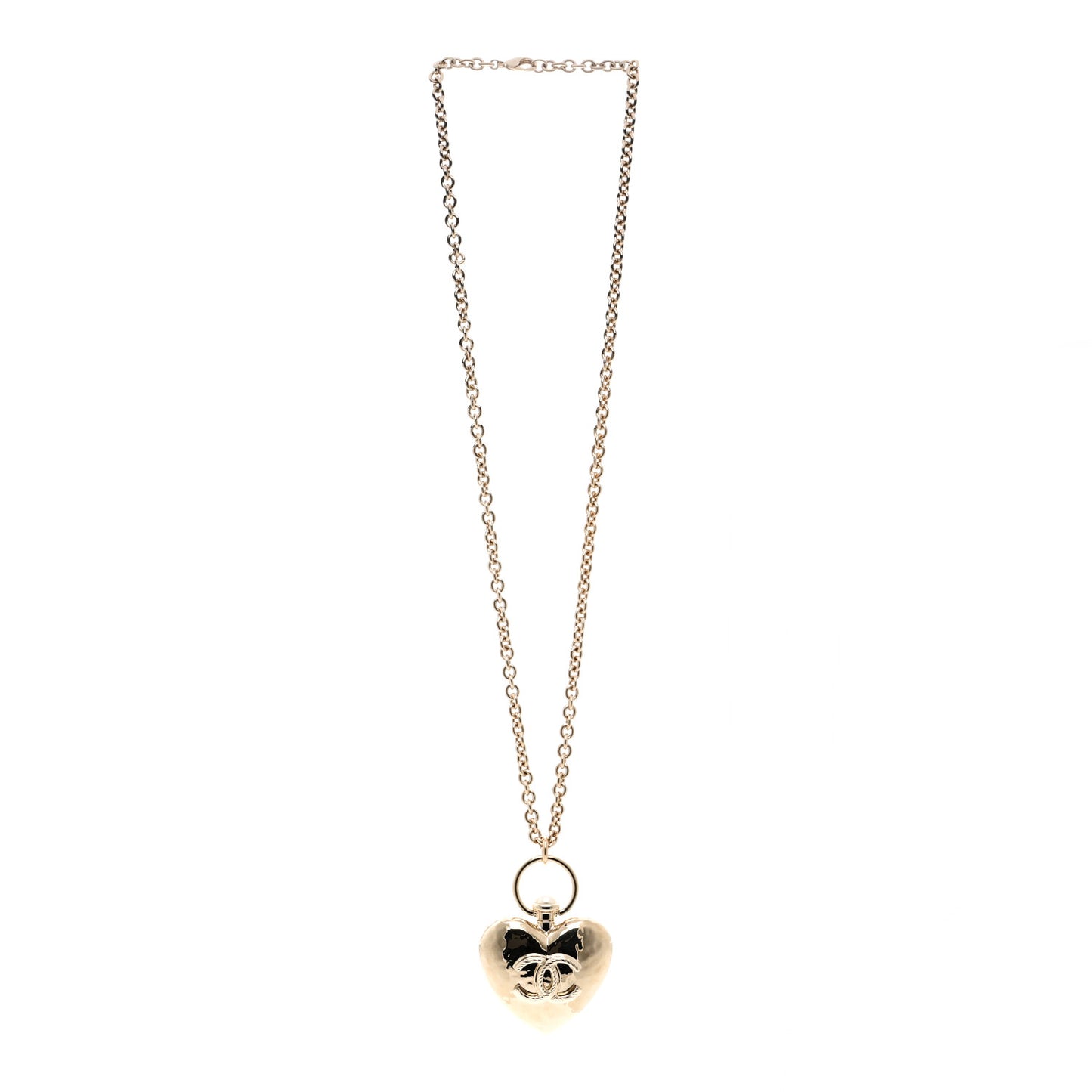 Metal CC Heart Locket Necklace Gold