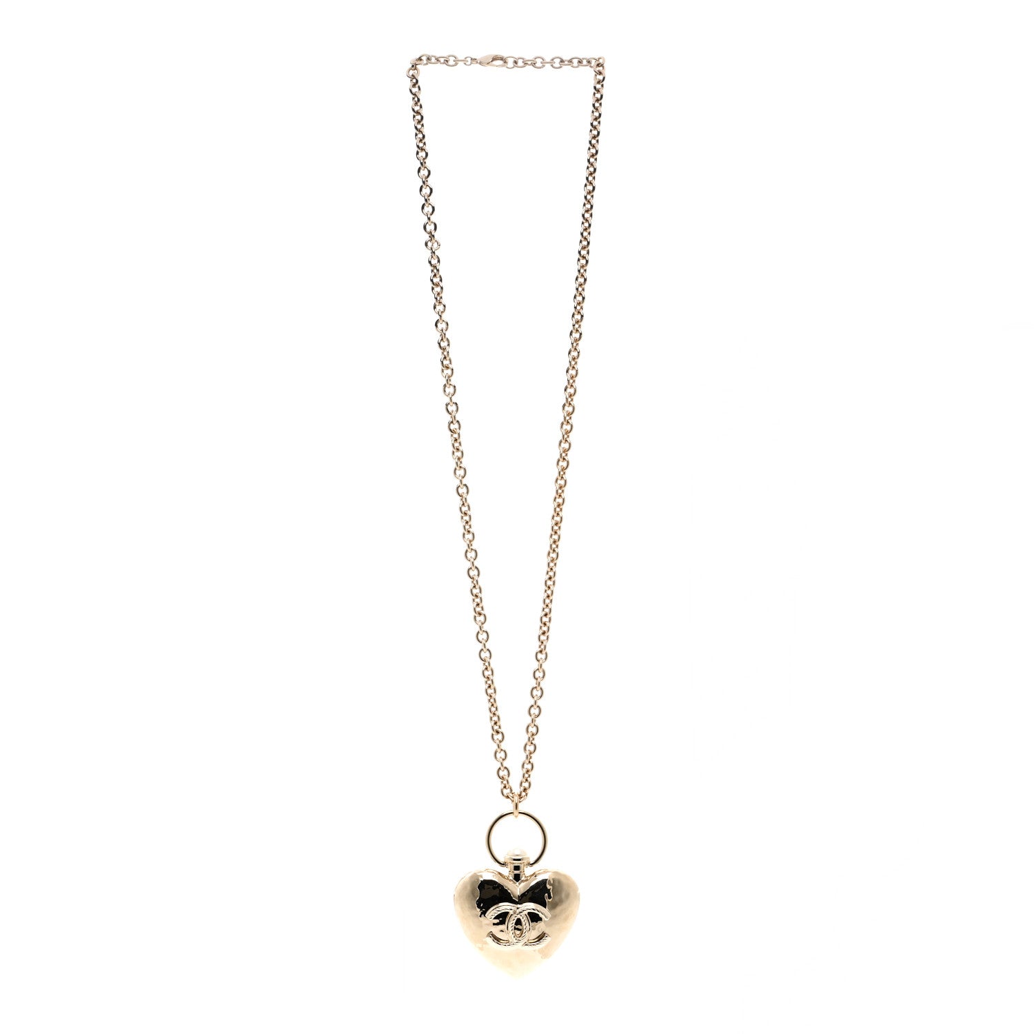 Chanel Metal CC Heart Locket Necklace Gold 3 of 6
