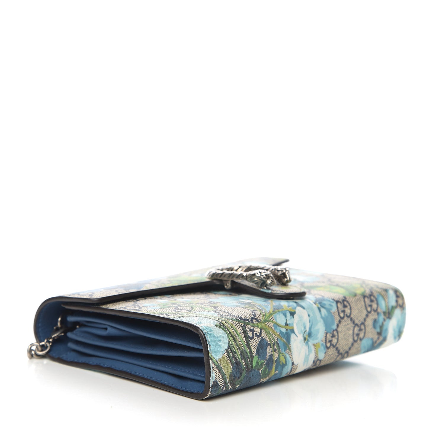 GG Supreme Monogram Blooms Mini Dionysus Chain Wallet Beige Blue Navy Vintage Blue