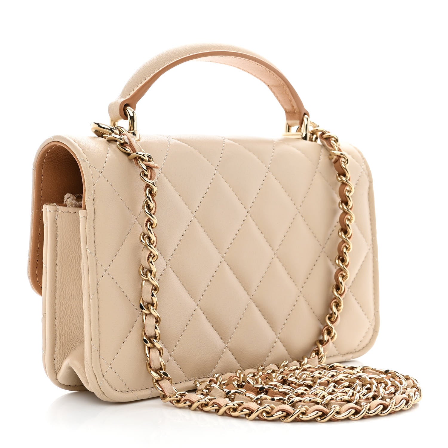 Chanel Lambskin Quilted Flap Phone Holder With Chain Beige Brown 2 of 11