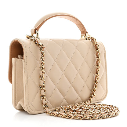 Chanel Lambskin Quilted Flap Phone Holder With Chain Beige Brown 2 of 11