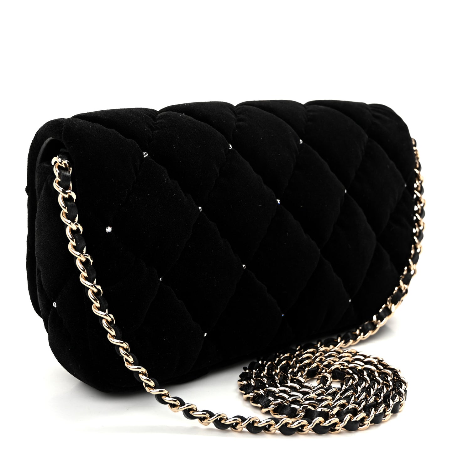 Velvet Diamanté Quilted Flap Clutch Black