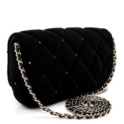 Chanel Velvet Diamanté Quilted Flap Clutch Black 3 of 11