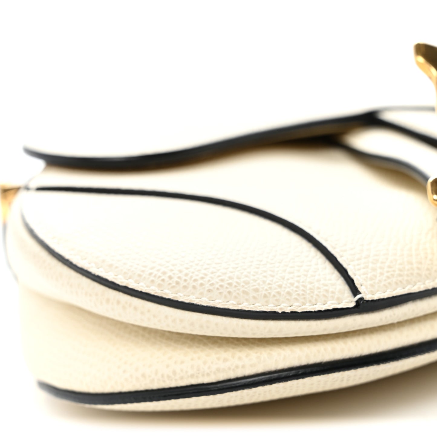 Grained Calfskin Mini Saddle Bag White