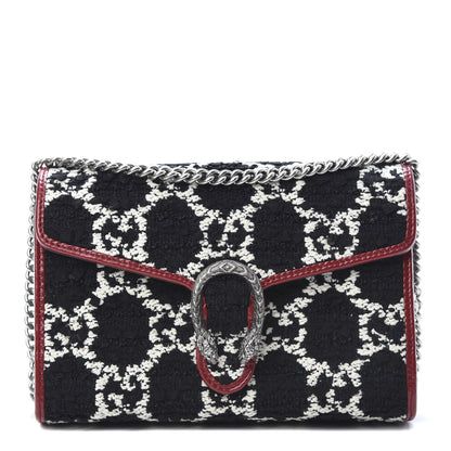 Gucci Tweed GG Monogram Mini Dionysus Chain Wallet Black White Romantic Cherry 1 of 10