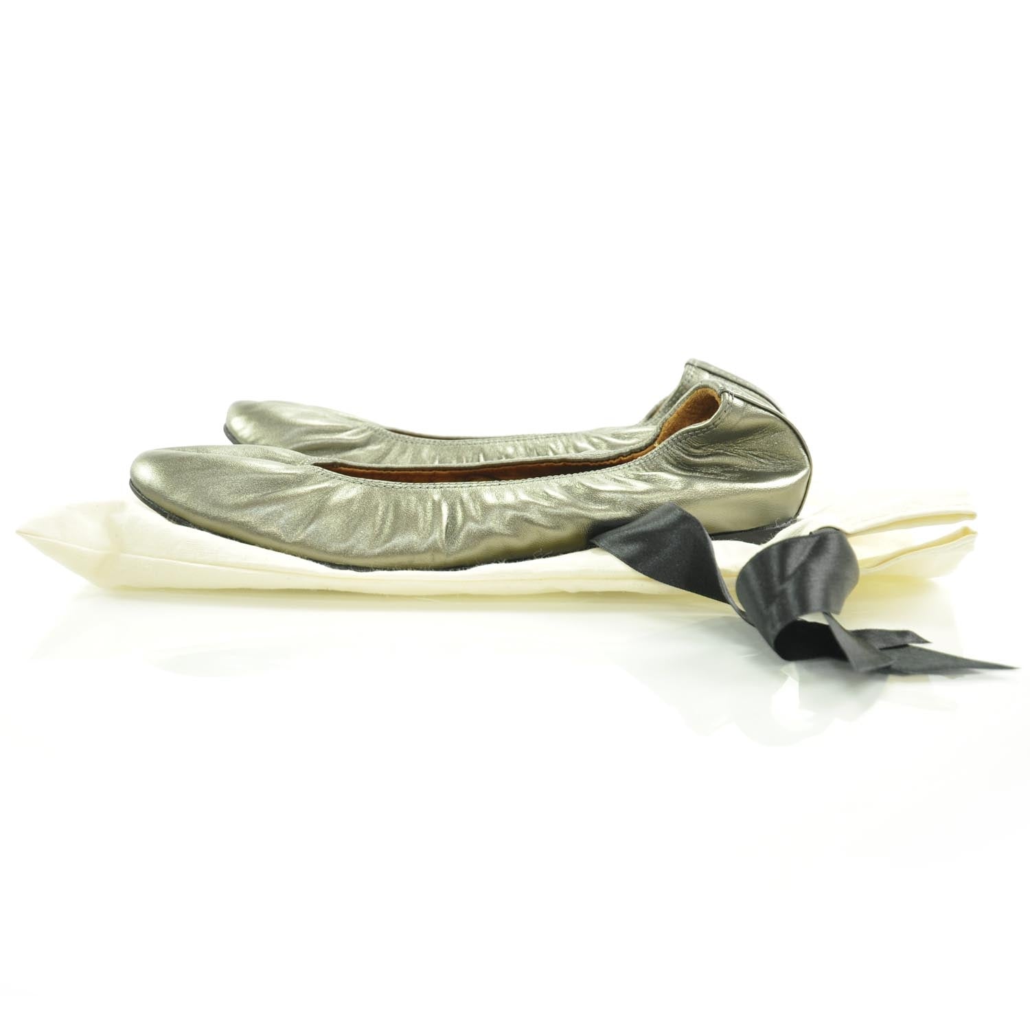 Lanvin Leather Elastic Ballet Flats 39 Gunmetal Metallic 2 of 6