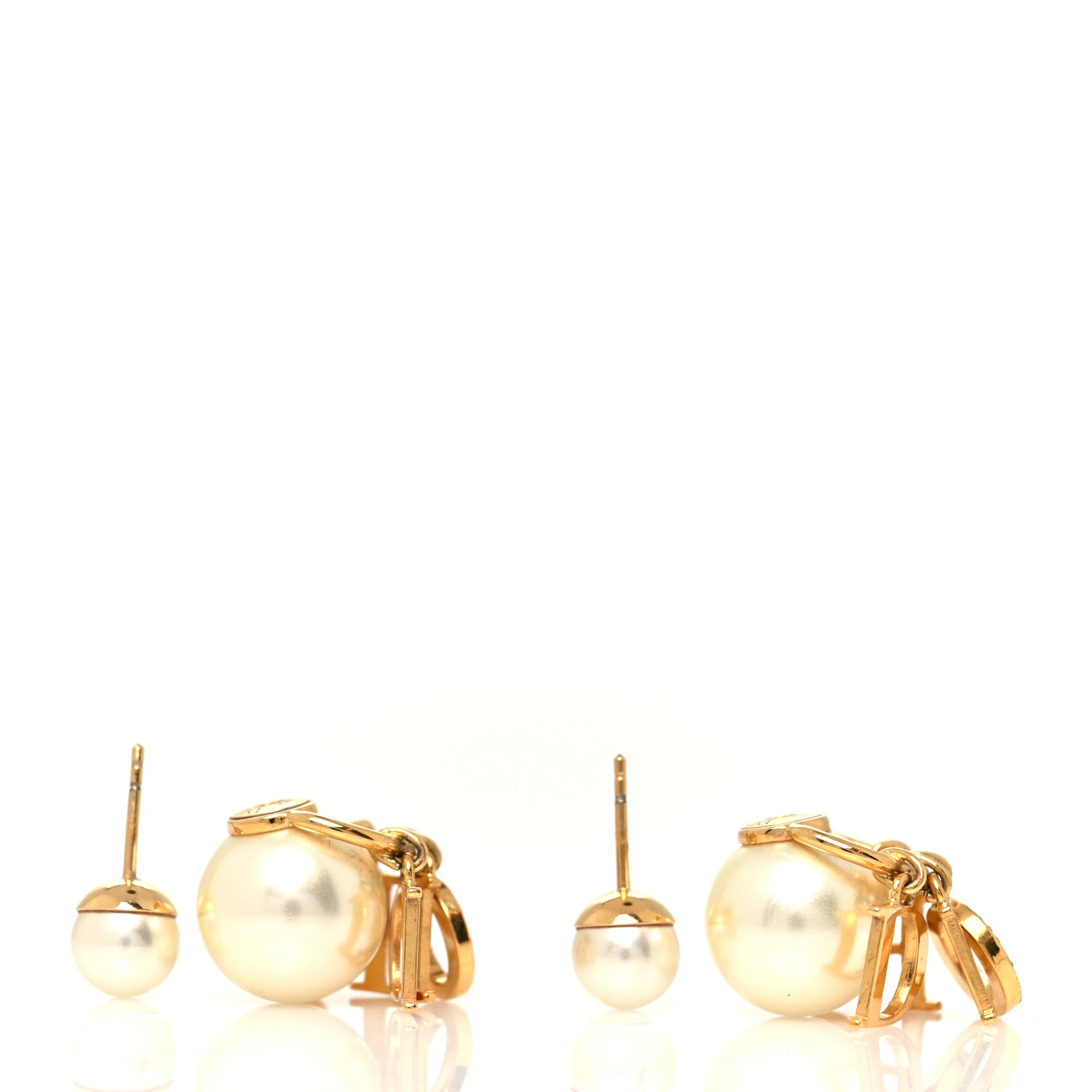 Christian Dior Pearl Crystal Tribal Logo Charms Earrings Gold 3 of 4