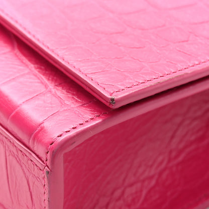 Saint Laurent Calfskin Crocodile Embossed Medium Classic Monogram Kate Tassel Satchel Fuchsia 10 of 11