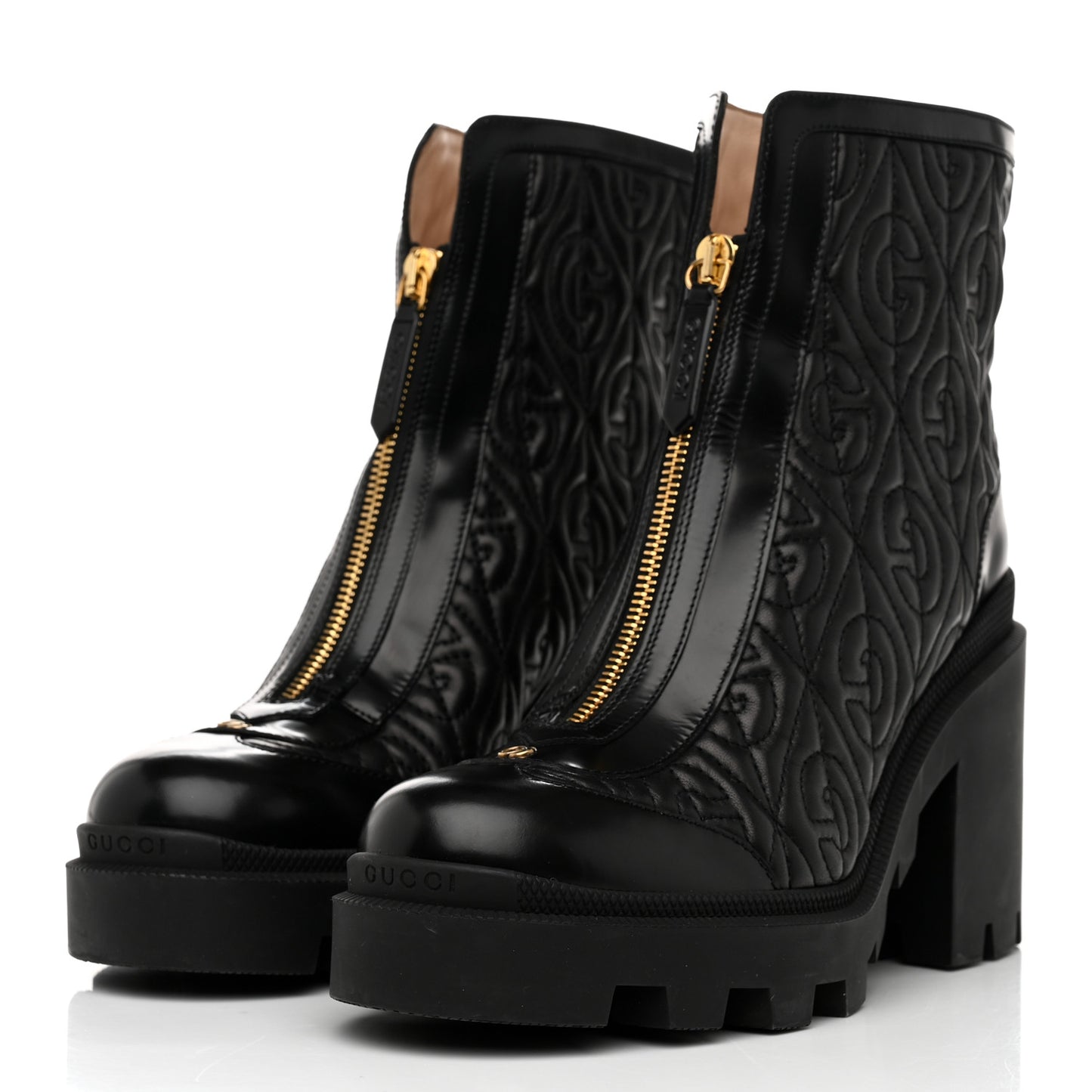 Calfskin Nappa Rhombus Quilted Trip Ankle Boots 39 Black