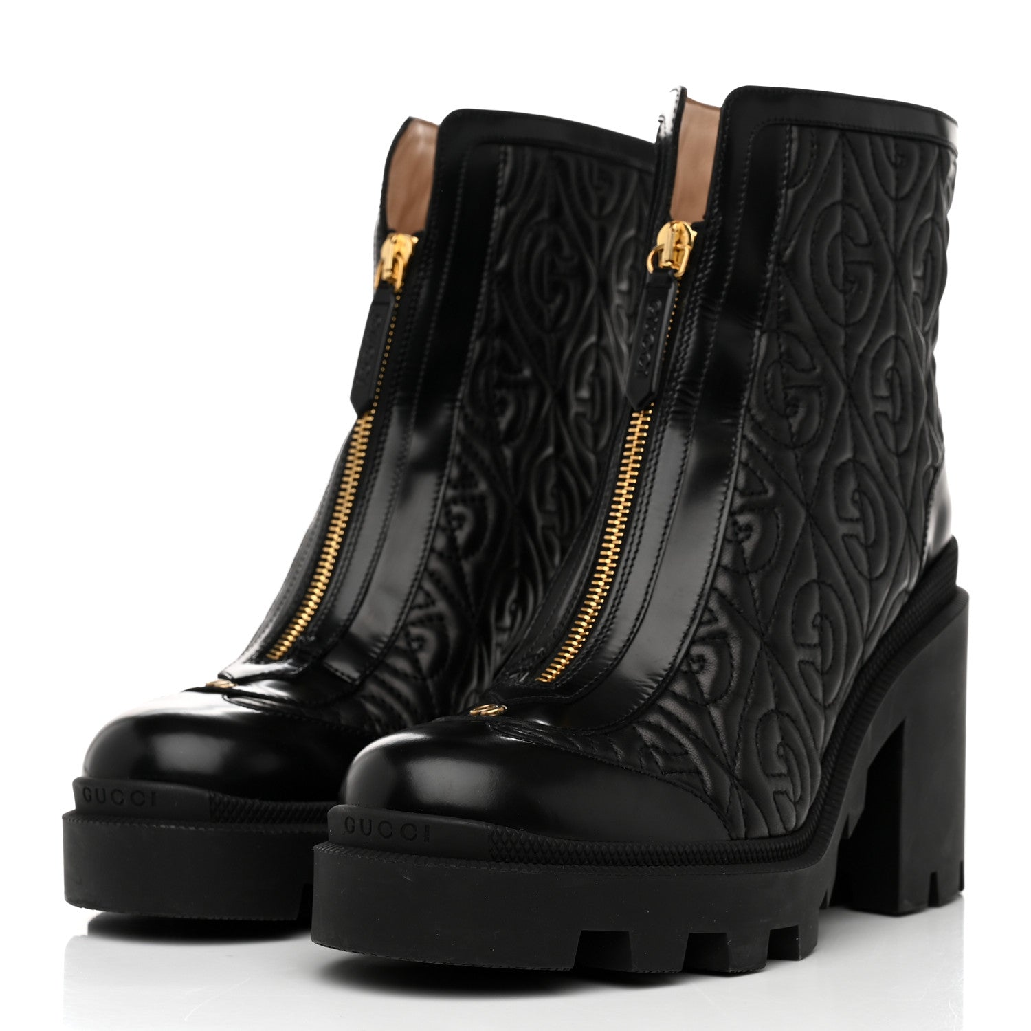 Gucci Calfskin Nappa Rhombus Quilted Trip Ankle Boots 39 Black 3 of 9