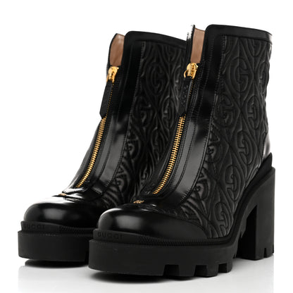 Gucci Calfskin Nappa Rhombus Quilted Trip Ankle Boots 39 Black 3 of 9