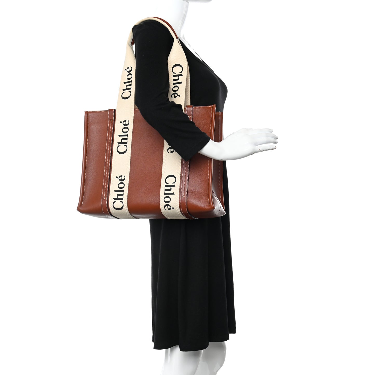 Calfskin Medium Woody Ribbon Tote Sepia Brown