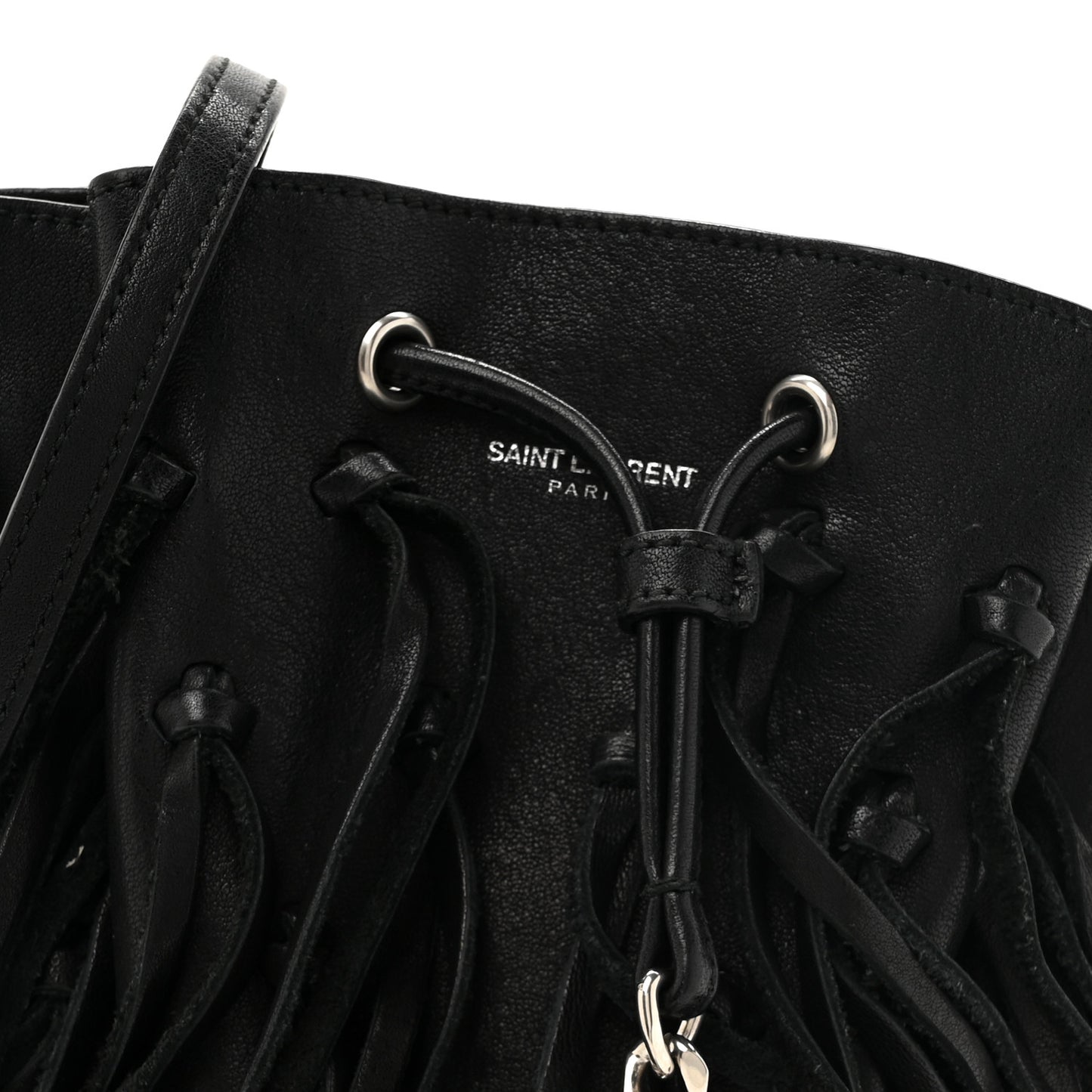 Calfskin Fringe Monogram Mini Bourse Bucket Bag Black