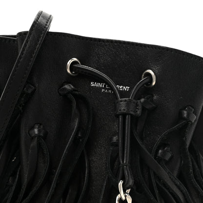 Saint Laurent Calfskin Fringe Monogram Mini Bourse Bucket Bag Black 8 of 11