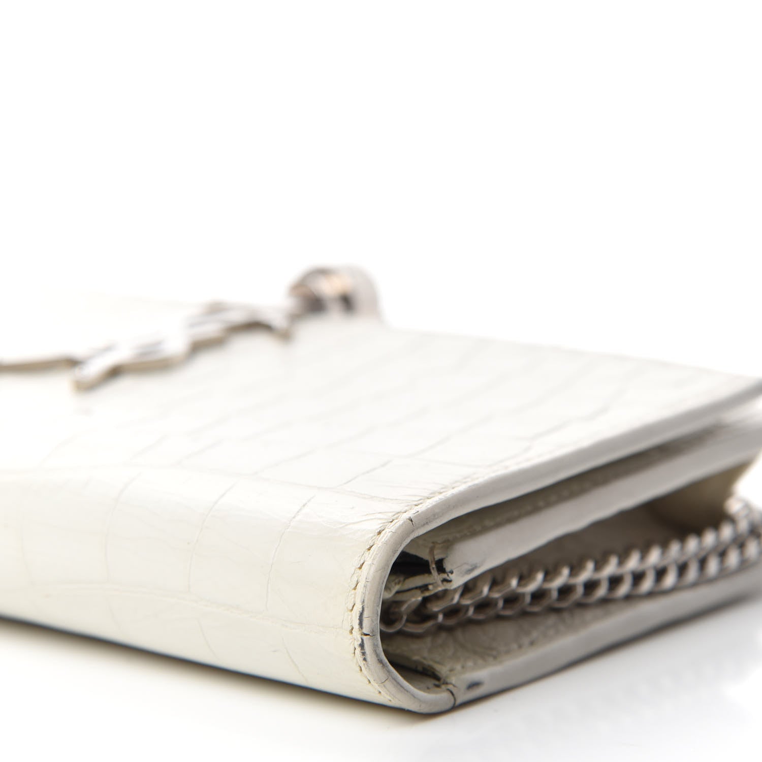 Saint Laurent Calfskin Crocodile Embossed Kate Monogram Tassel Chain Wallet Cremasoft 9 of 16