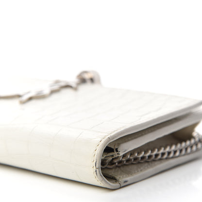 Saint Laurent Calfskin Crocodile Embossed Kate Monogram Tassel Chain Wallet Cremasoft 9 of 16