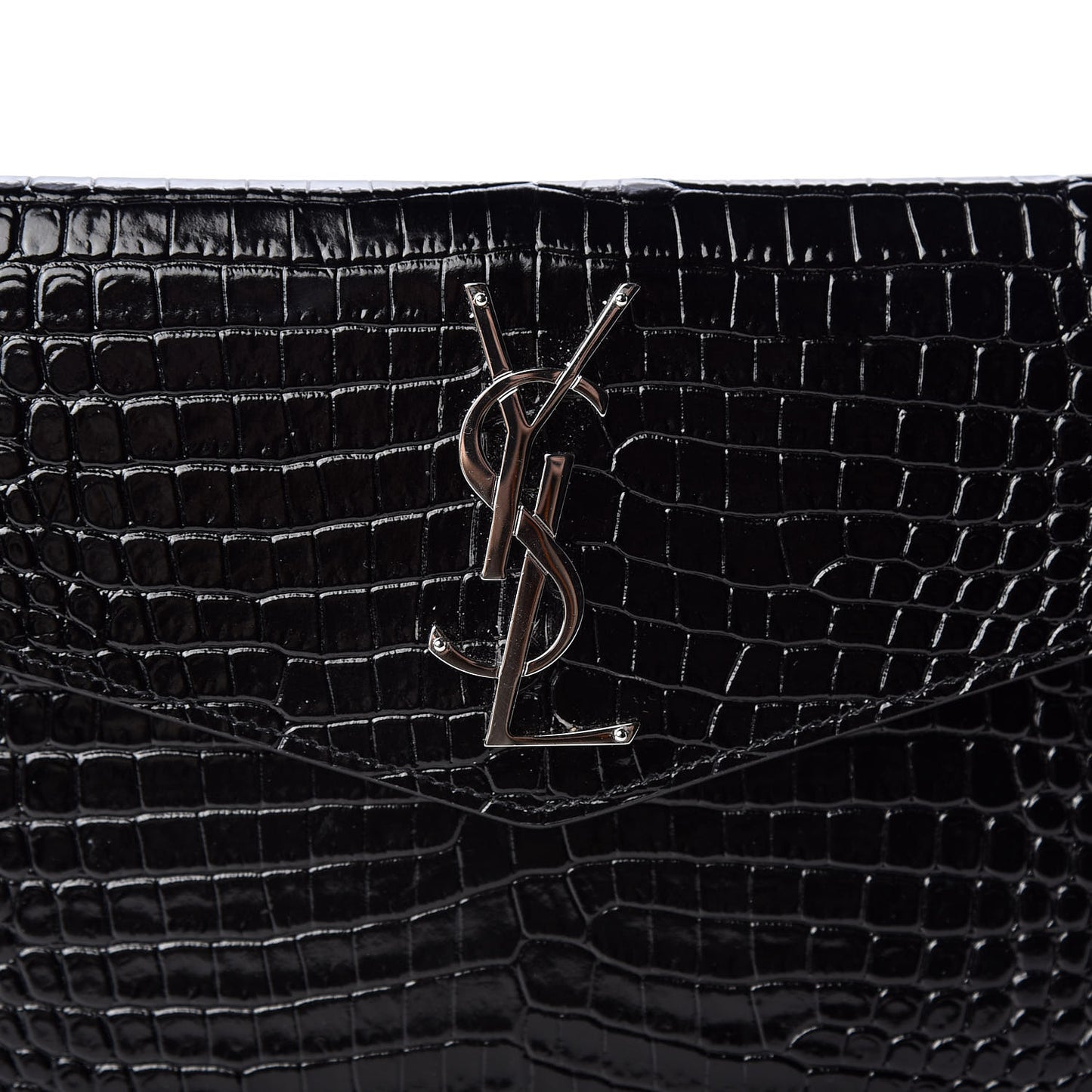 Calfskin Crocodile Embossed Uptown Monogram Clutch Black