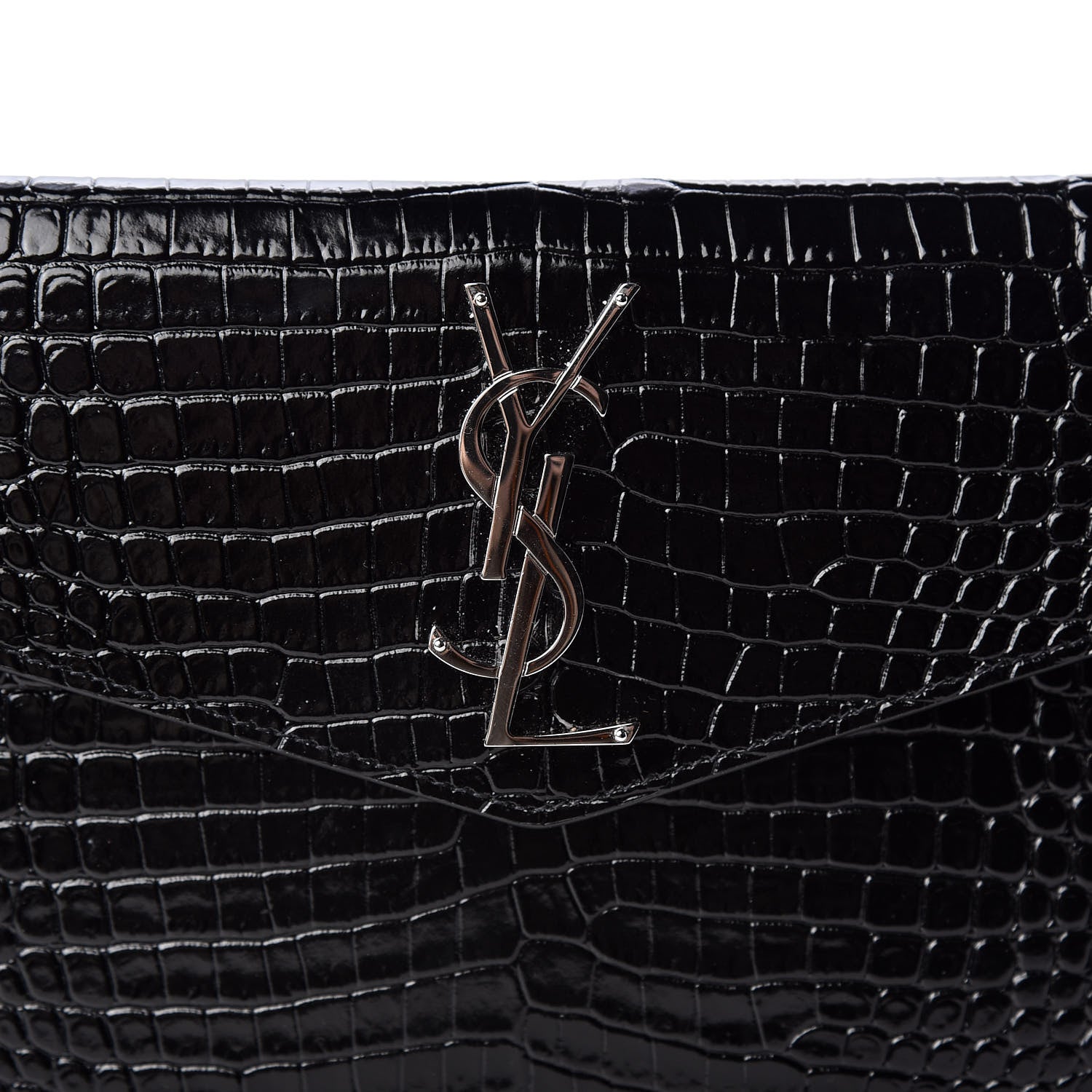 Saint Laurent Calfskin Crocodile Embossed Uptown Monogram Clutch Black 9 of 9