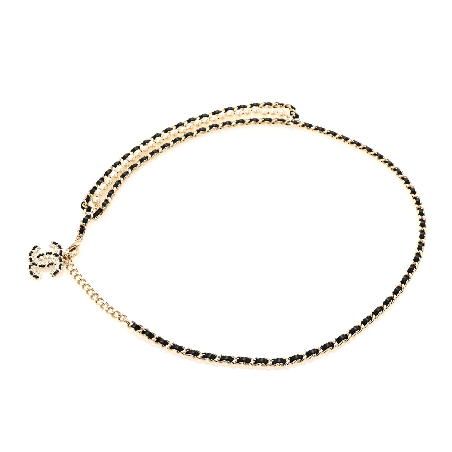 Chanel Lambskin Pearl Crystal Chain CC Fancy Belt 85 Black Gold Black Gold 2 of 4