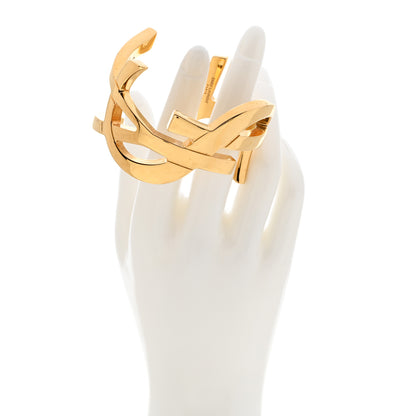 Saint Laurent Brass Monogram Medium Cuff Bracelet Gold 2 of 8