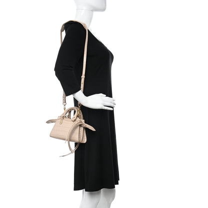 Balenciaga Shiny Supple Calfskin Crocodile Embossed Neo Classic Gold Hardware Nano City Crossbody Light Beige 2 of 10