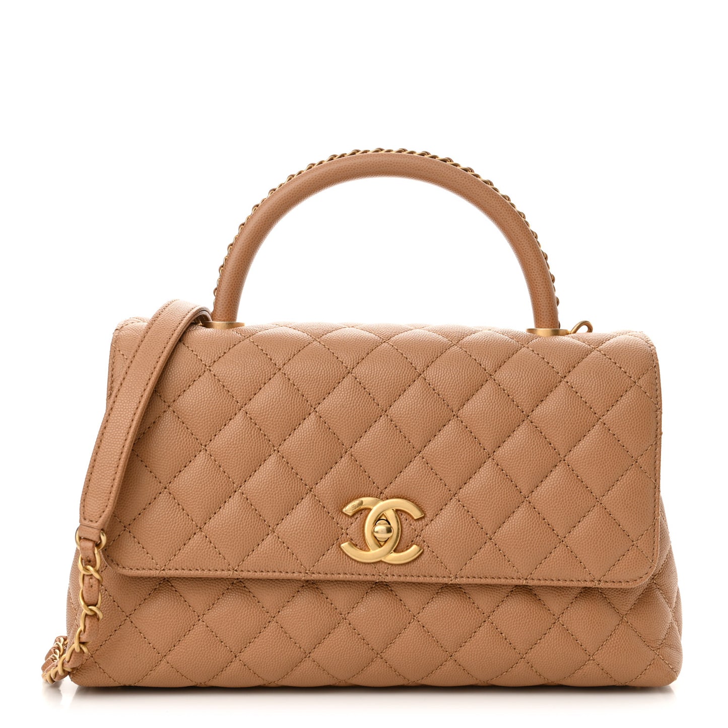 Caviar Quilted Small Coco Chain Handle Flap Brown