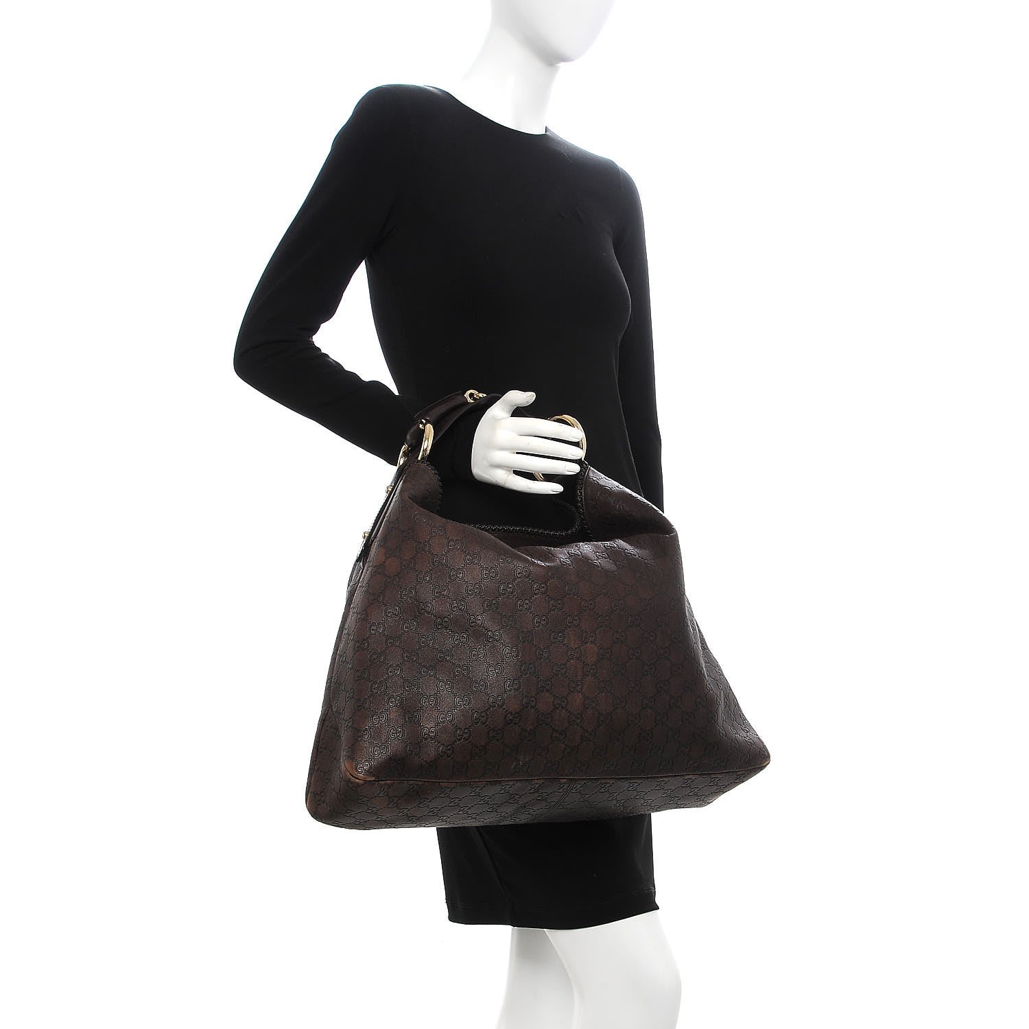 Gucci Guccissima Large Horsebit Chain Hobo Chocolate Brown 2 of 15