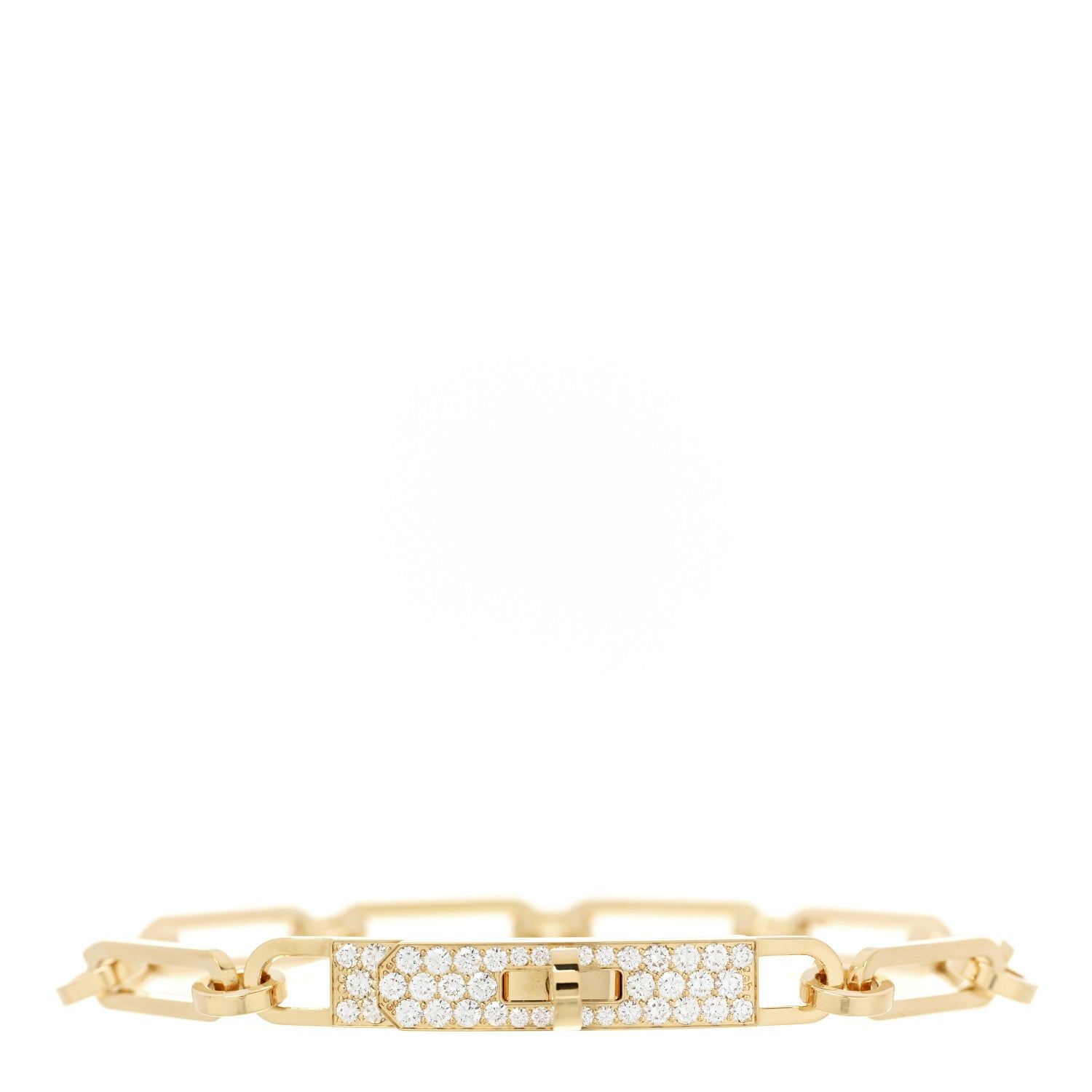Hermes 18K Yellow Gold Diamond Pave PM Kelly Chaine Bracelet SH 1 of 4